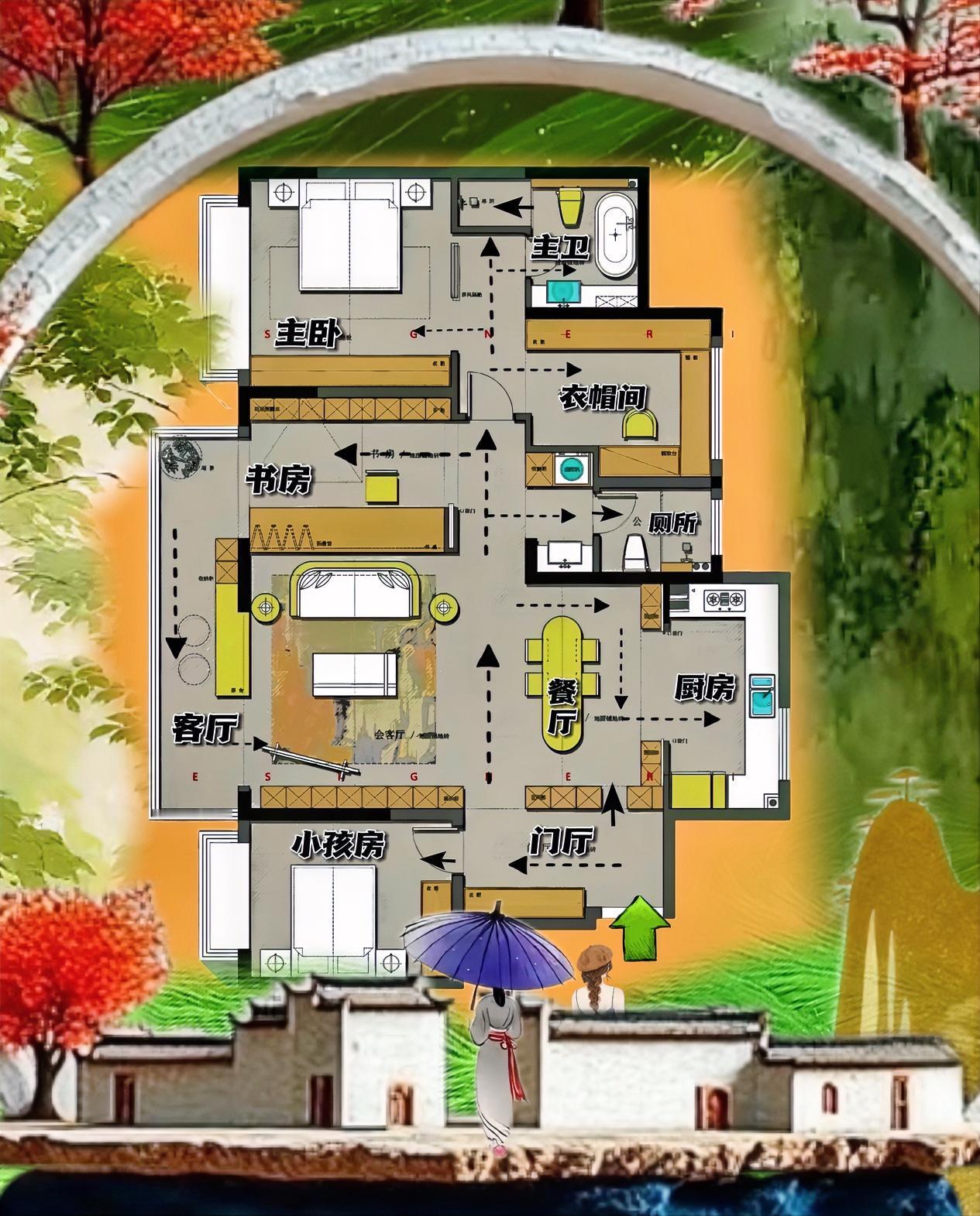 看吧 ，颜值才是王道，动线赢天下，布局用绳子牵着两个半洄游，138㎡
学的有模有