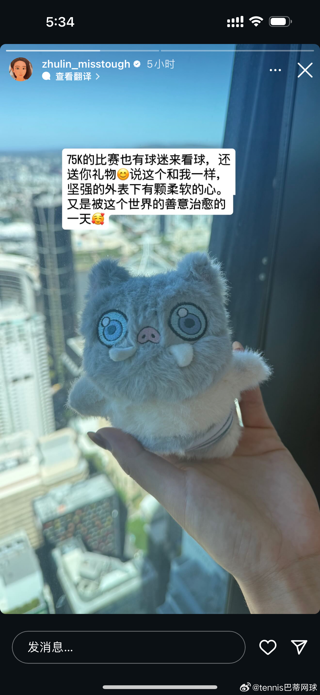 朱琳🇨🇳：又是被治愈的一天朱琳正在布里斯班打75k的比赛；她更新了ins，收