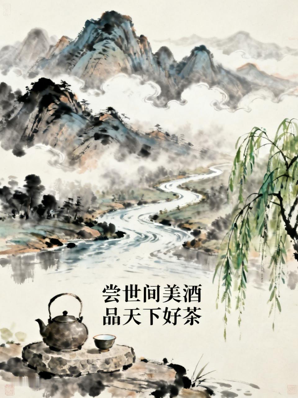 上联：尝世间美酒，
下联：品天下好茶。
