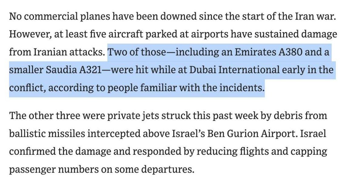 ⚡据《华尔街日报》报道，在斋月战争期间，阿联酋一架空客A-380客机与沙特阿拉伯