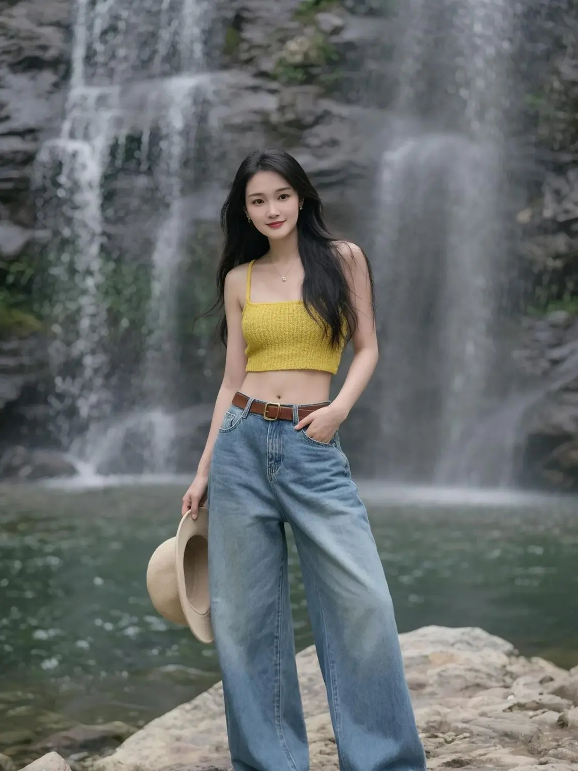 夏日牛仔裤穿搭大赏 慵懒宽松阔腿牛仔裤 高腰复古宽松阔腿牛仔长裤 AI...