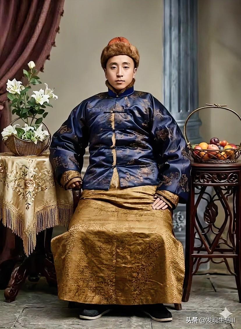 1902年，青年时代的张作霖，身着时髦的丝绸缎面做的长袍马褂，正襟危坐，他刚受清