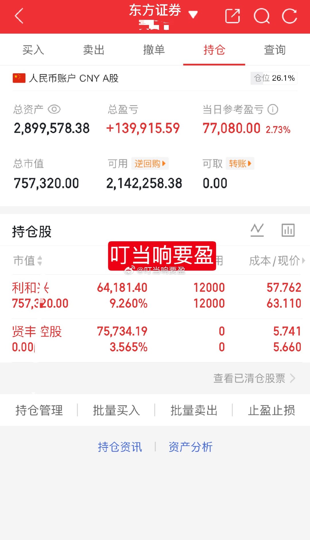 1百w挑战一年翻5倍（第94天）目前持有：301013利和兴今天卖出：00214