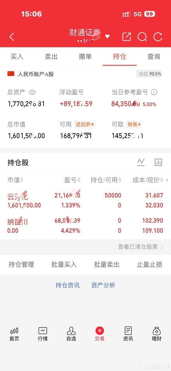 今日操作今日买进：云天H今日卖出：纳百C   第六天看到的朋友点个赞，扣一波“1