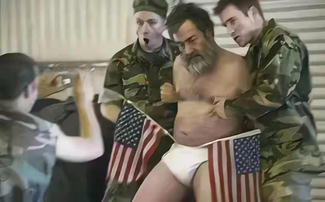 萨达姆:     伊拉克号称中东雄狮，百万大军，结果一开战，立即崩溃，众人鸟禽散