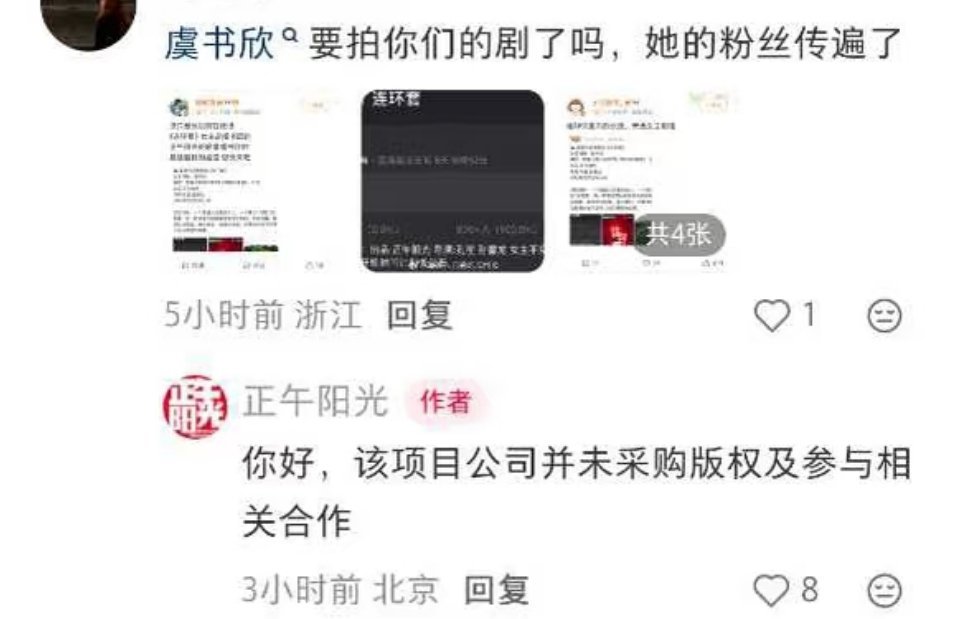 ：虞书欣要拍你们的剧了吗，她的粉丝传遍了正午阳光：你好，该项目公司并未采购版权及