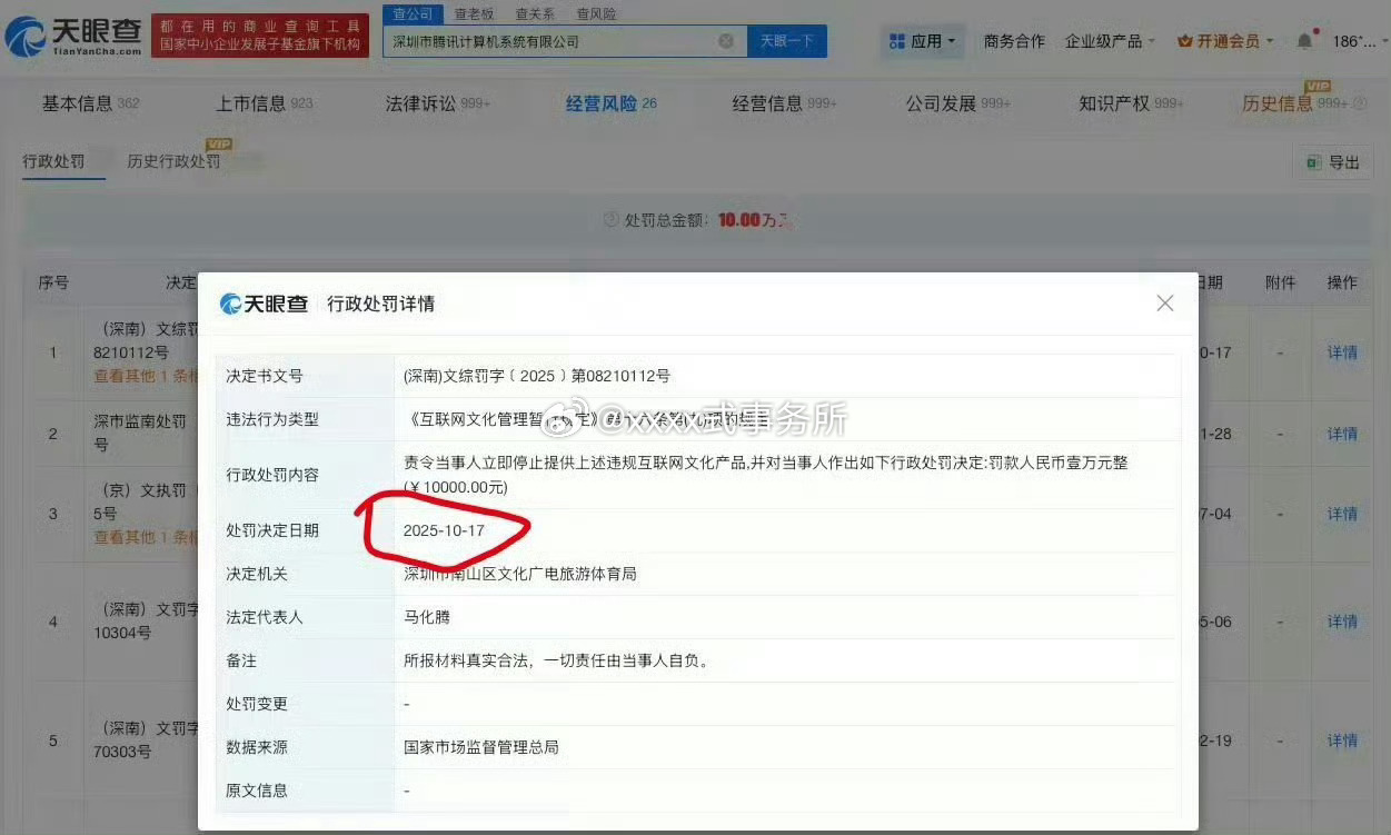虽然但是这是25年的事 和逐玉没一点关系腾讯近期因内容违规被罚