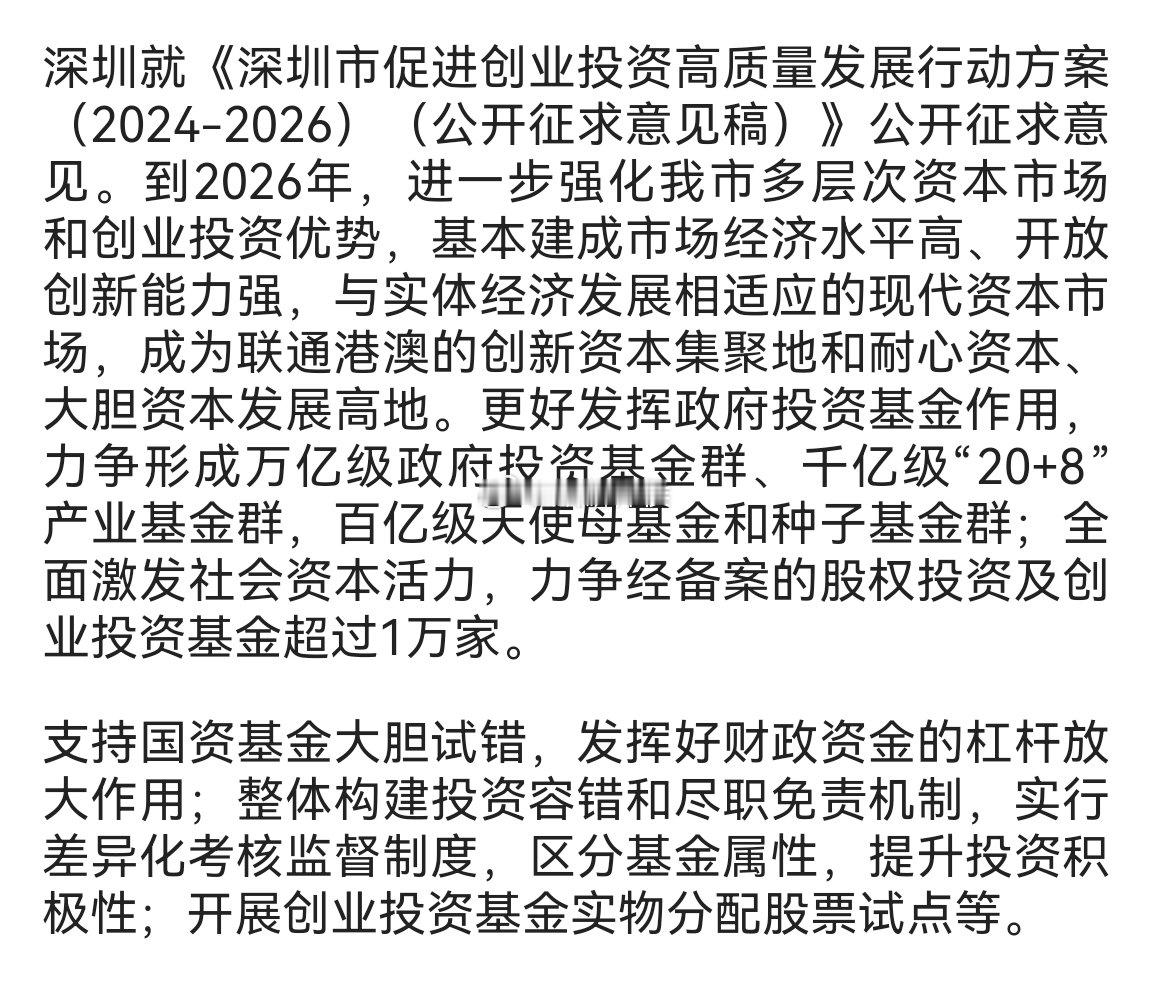 深圳：培育大胆资本 力争形成万亿级政府投资基金群 ​​​