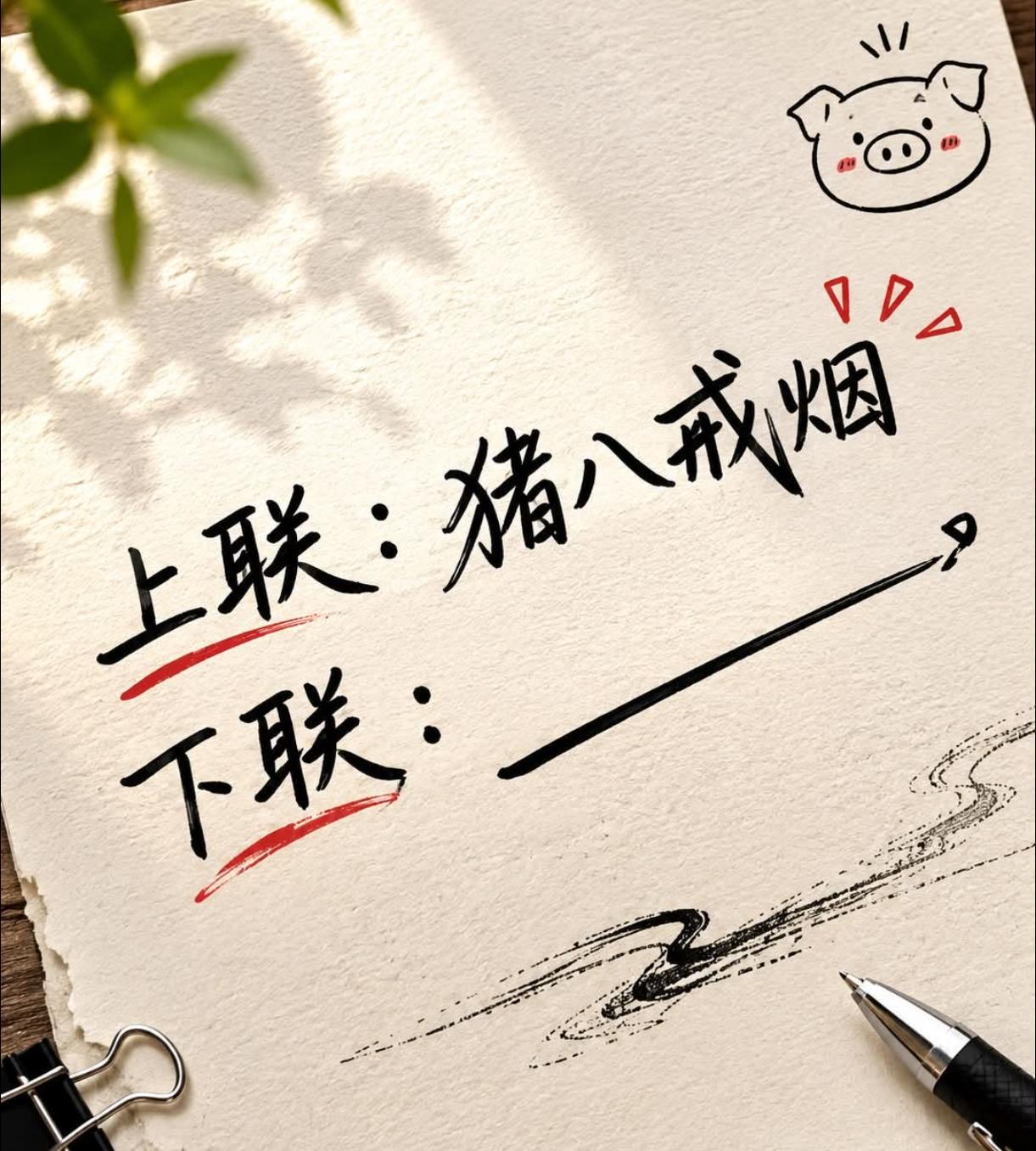 嵌名趣味联，以你的文采会怎么对这个下联？
上联：猪八戒烟
下联：_______