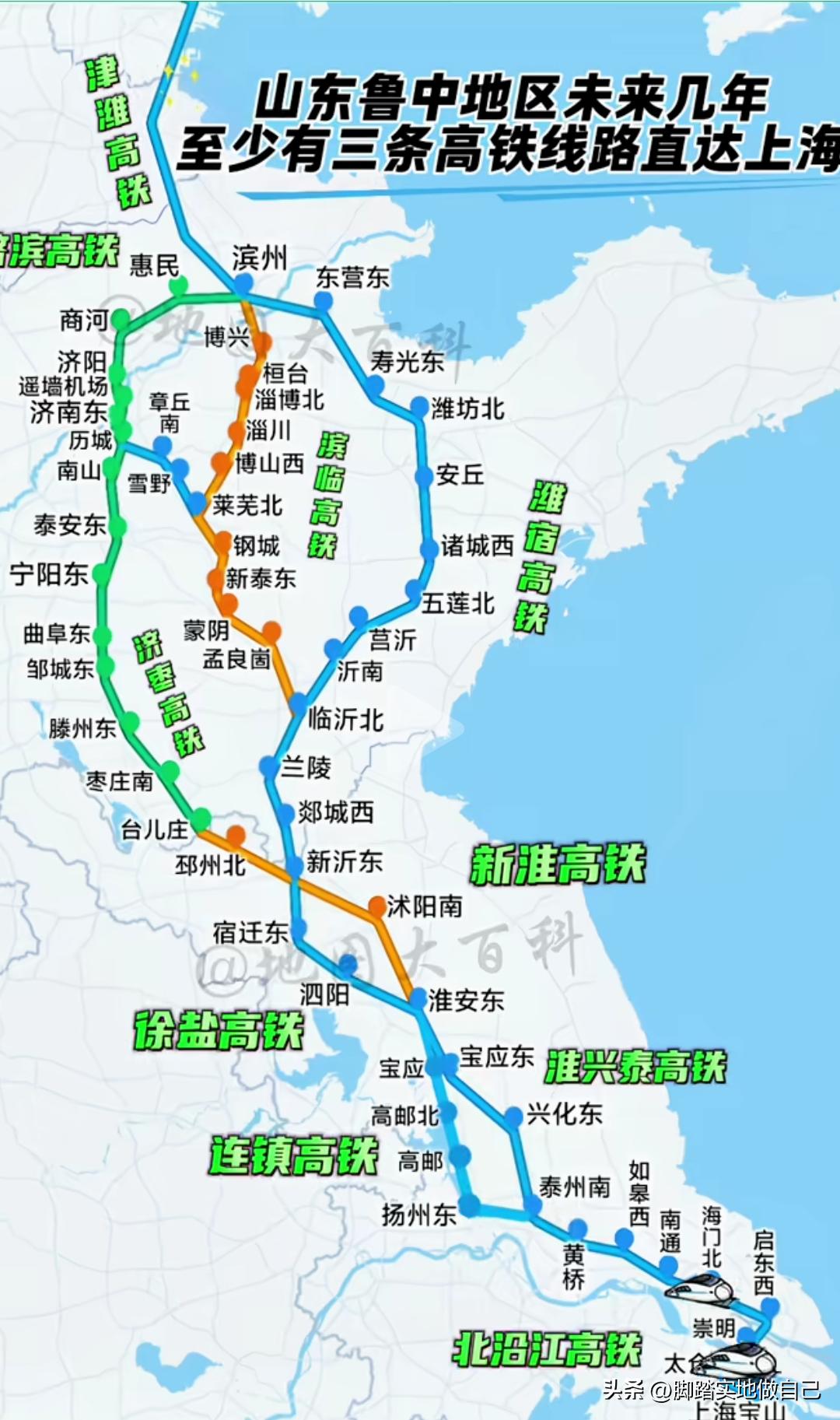 山东3条纵向高铁贯通江苏直达上海，出行大升级
 
好消息！未来山东有三条南北高铁