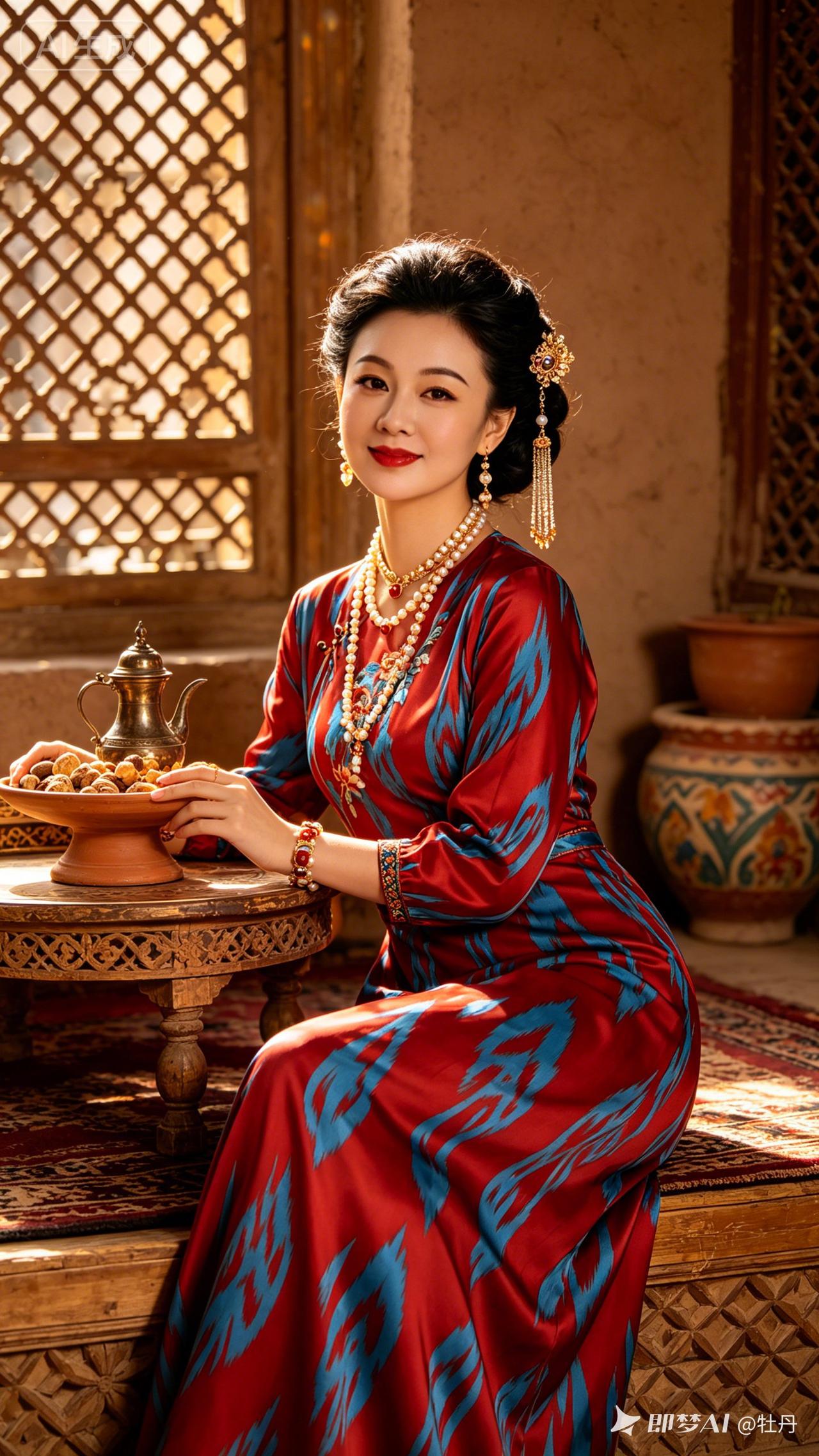 玉碗盛酒香气浓，美人含笑醉眼红。