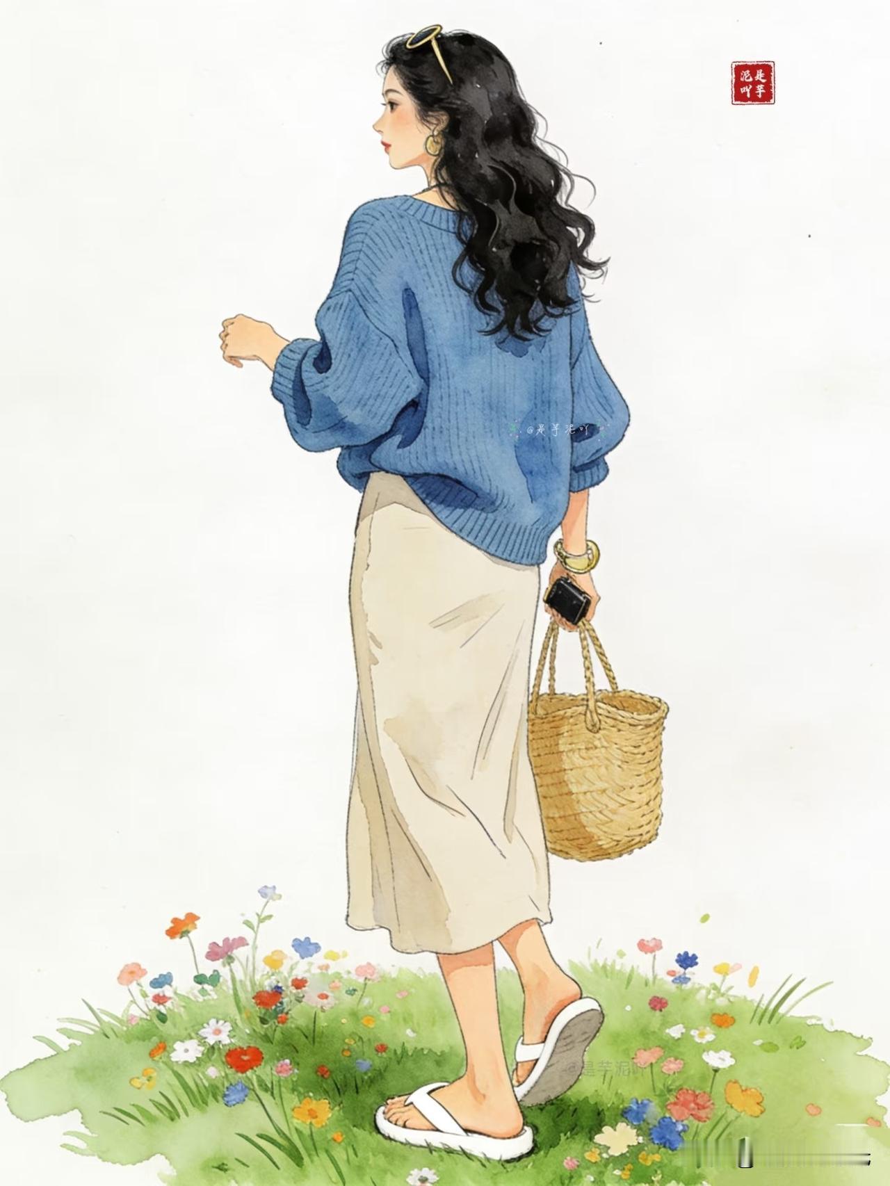 不慌不忙，奔赴属于自己的温柔。
是芋泥吖时尚穿搭插画微信头像分享（53）
分享壁
