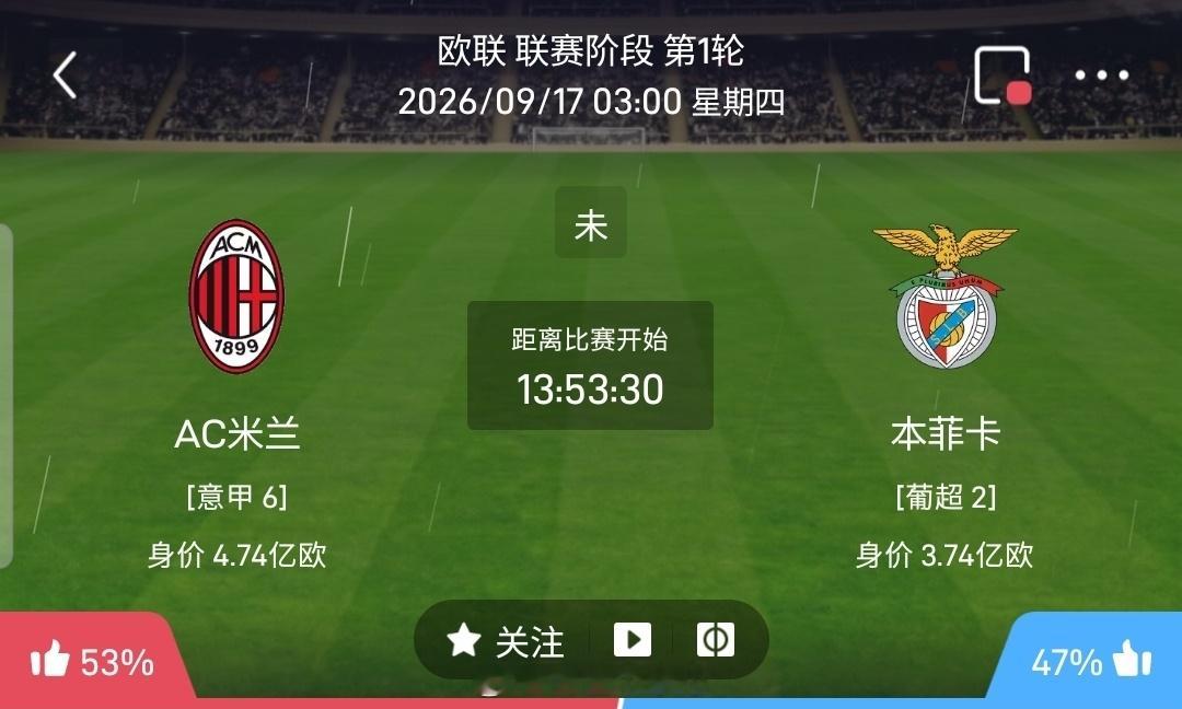 【足球】周三007欧联方向：AC米兰vs本菲卡欧联：AC米兰VS本菲卡时间：20
