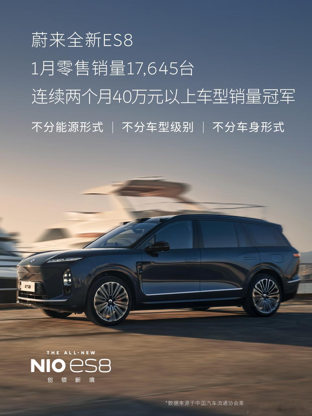 1 月全新 ES8 再交 17645 台成绩单，连续两月包揽大型 SUV 销冠、