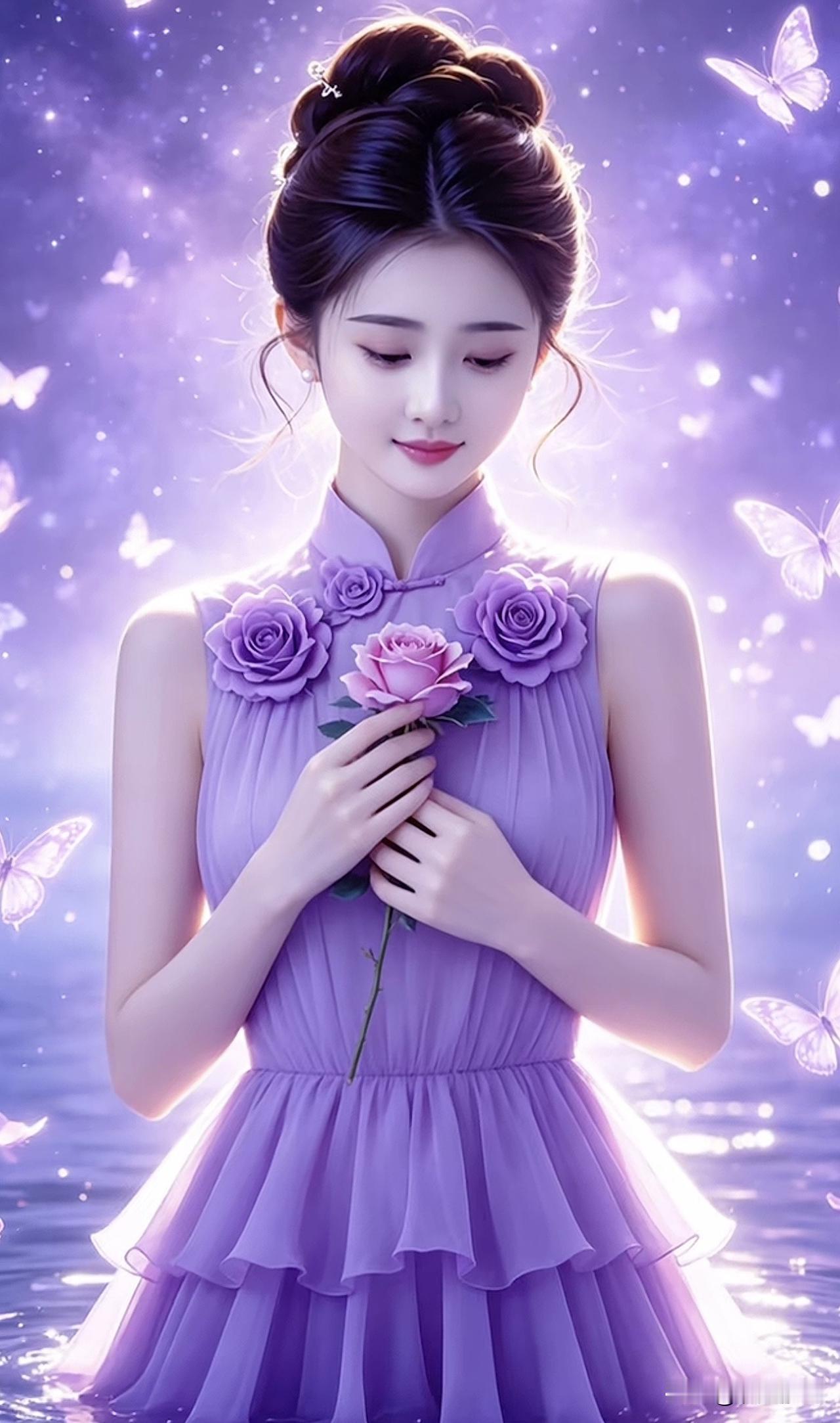 梦幻少女与蝴蝶共舞，紫色花海中的唯美瞬间紫色花海少女 花海蝴蝶写真 紫色花海女孩