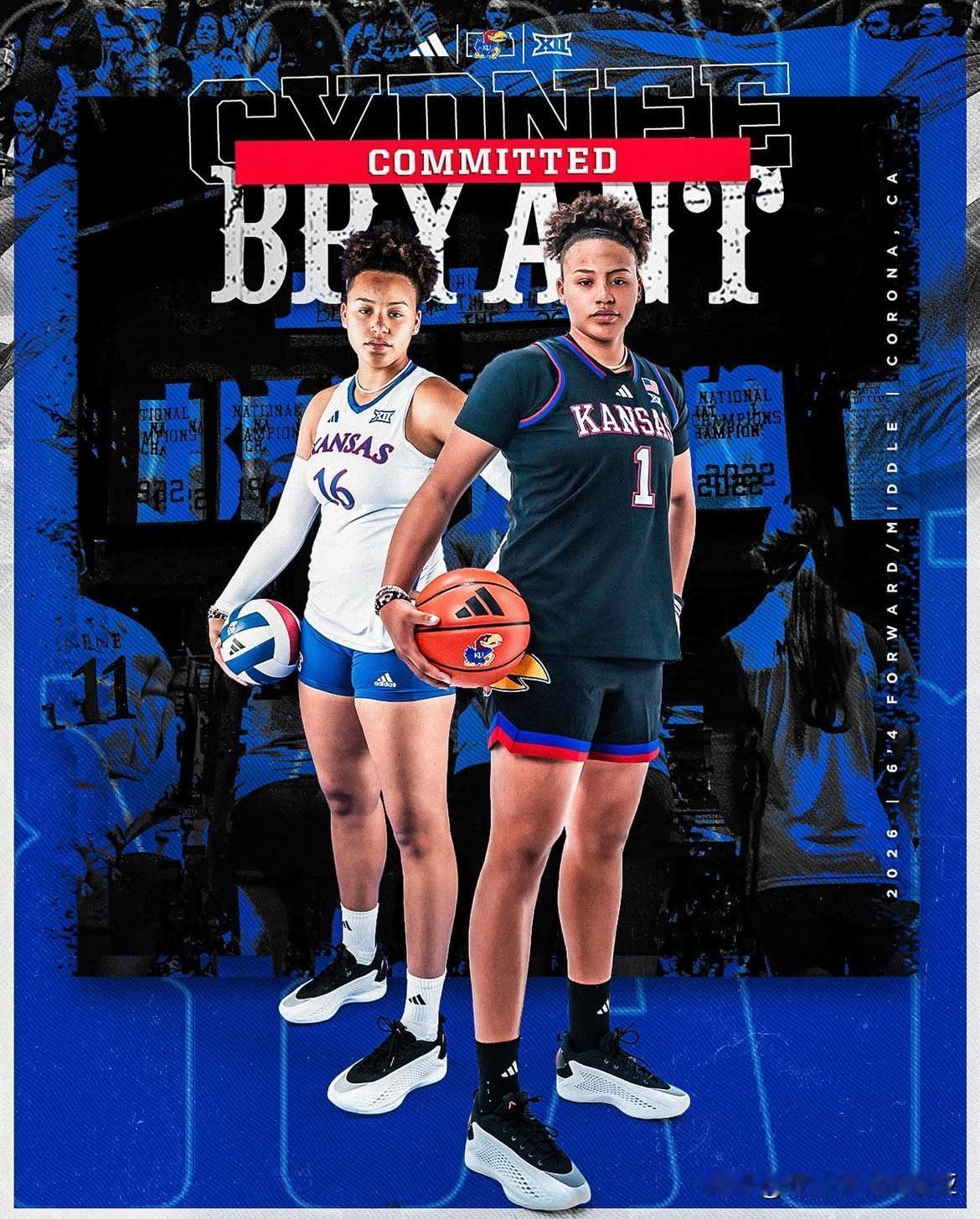 TOP40四星内线Cydnee Bryant宣布承诺NCAA女篮 堪萨斯大学，身