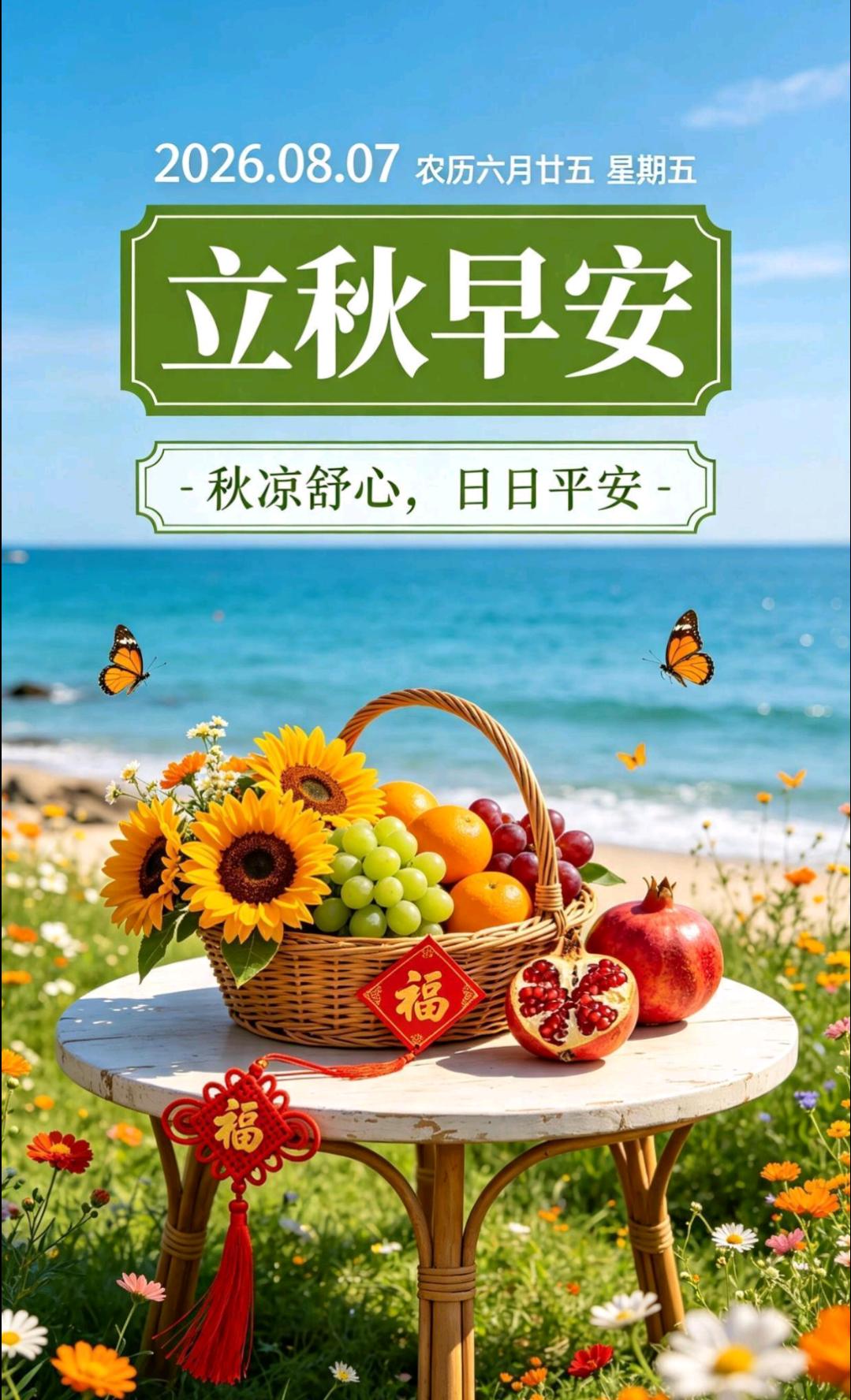 2026年8月7日，周五，立秋。早安！
秋意缓缓而来，美好慢慢相逢。愿我们心怀热