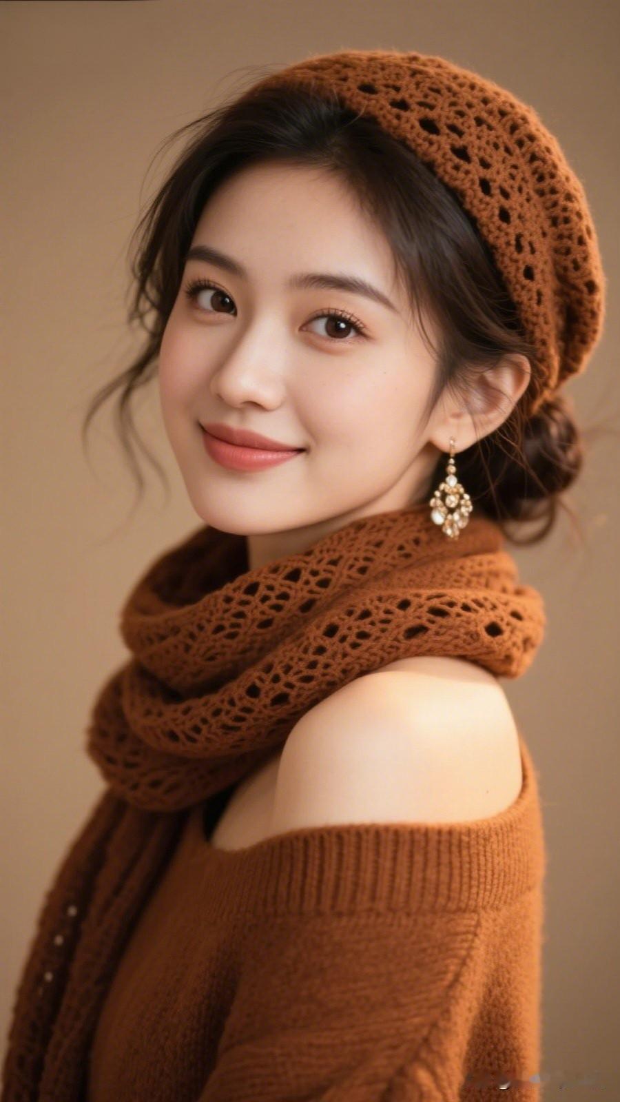 笑靥如花，岁月静好。什么样的女人才最有魅力呢? 温暖冬日穿搭，棕色针织帽与围巾的