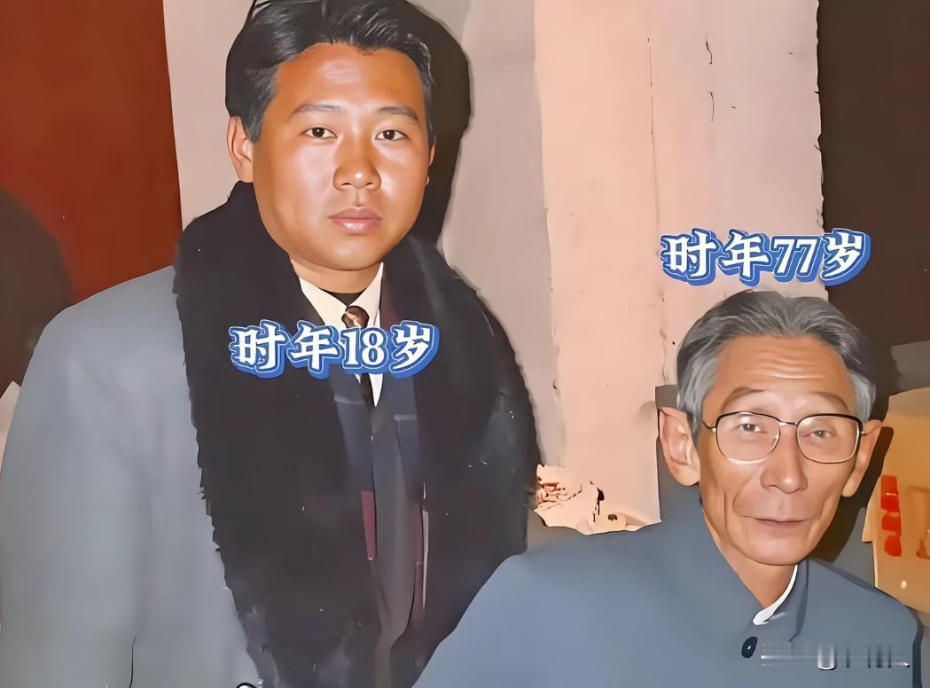 这是郭德纲18岁时和相声大师马三立的珍贵合影，当时的郭德纲留着一头茂密的黑发。