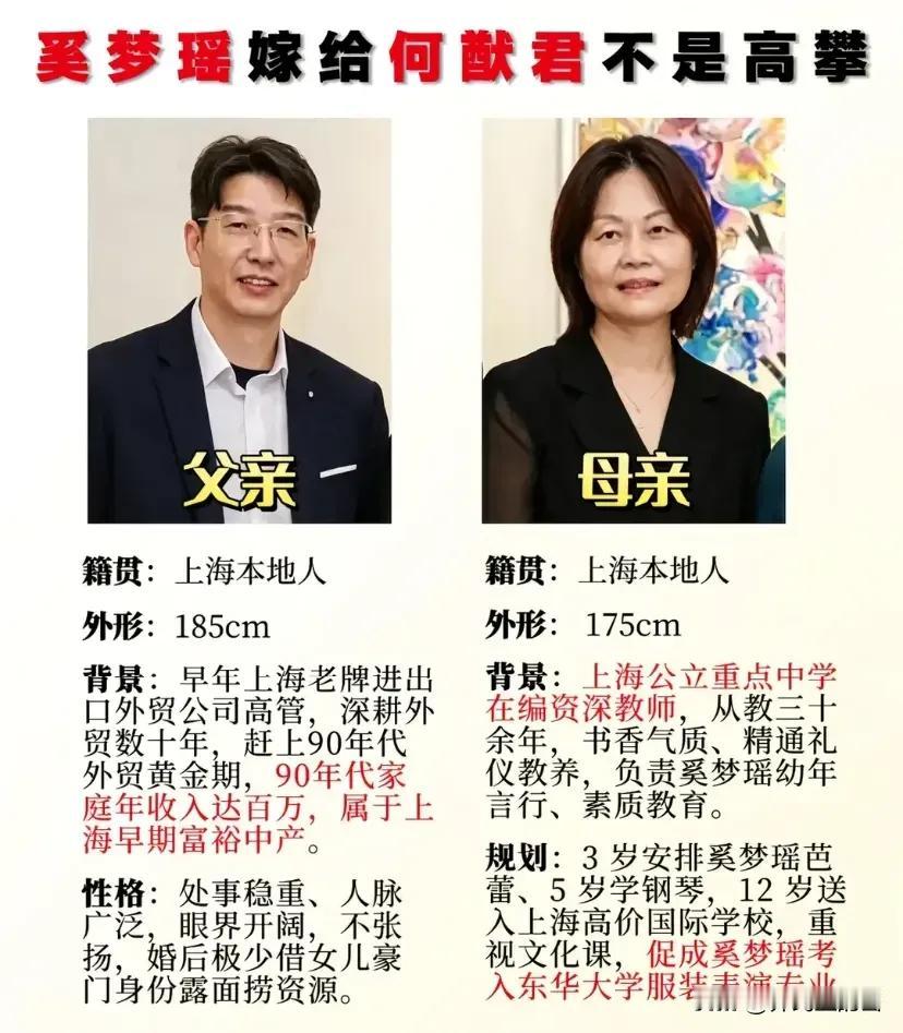 奚梦瑶icon的父母也不错呀！这么好的家庭背景，所以说，她并不是高攀何猷君ico