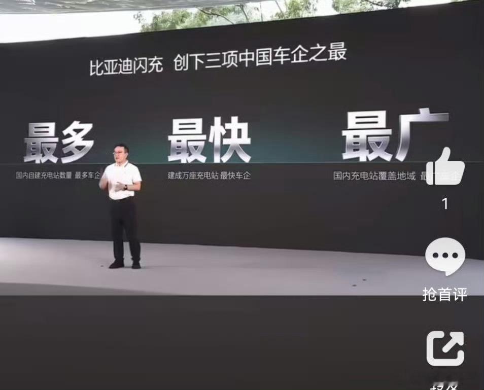 比亚迪达成中国汽车行业三最国内建充电站数量最多车企、建成万座充电站最快车企、国内
