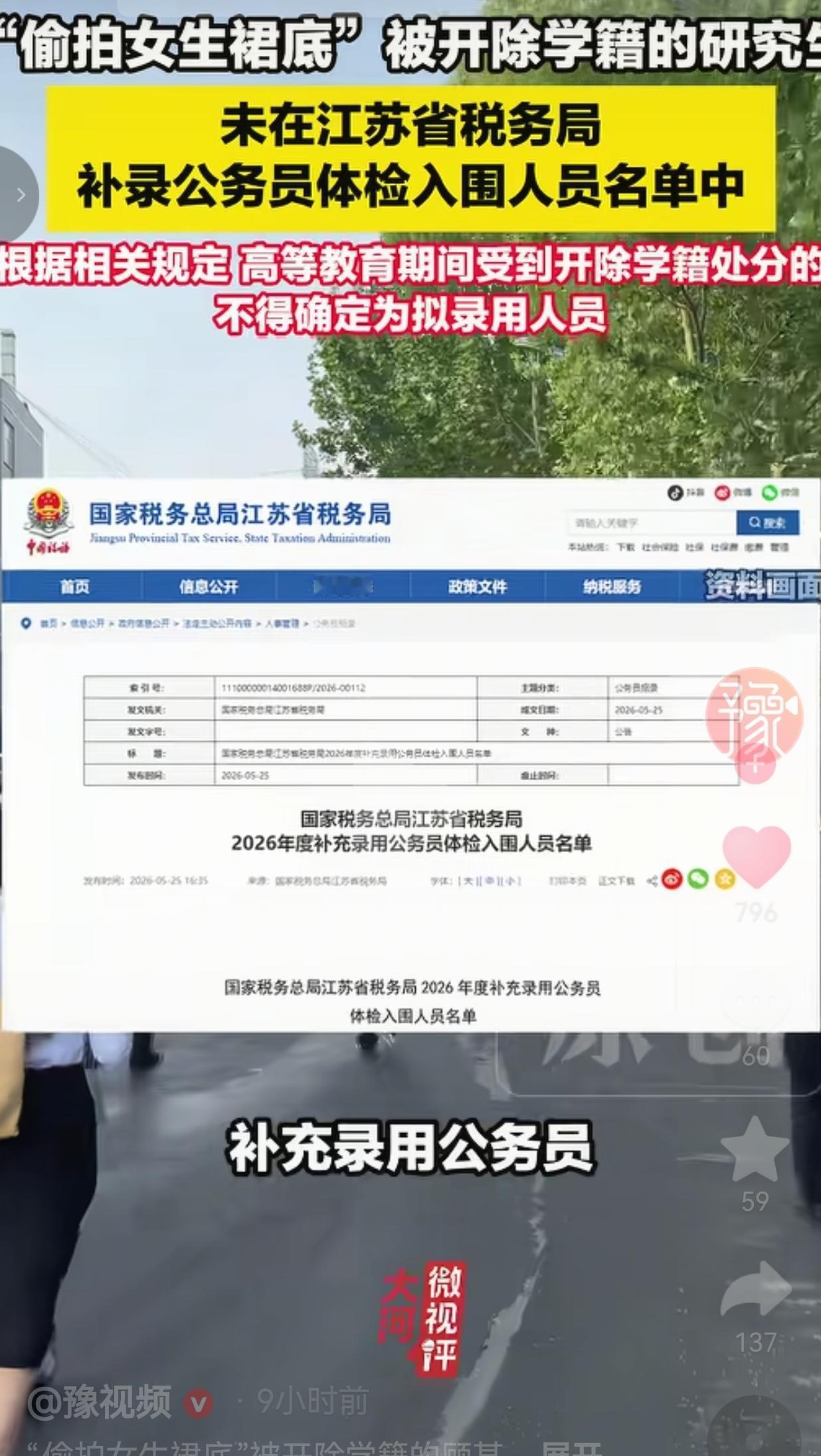 偷女生裙底被开除的研究生，公务员招录直接被刷！天道好轮回，苍天饶过谁！
 
不得