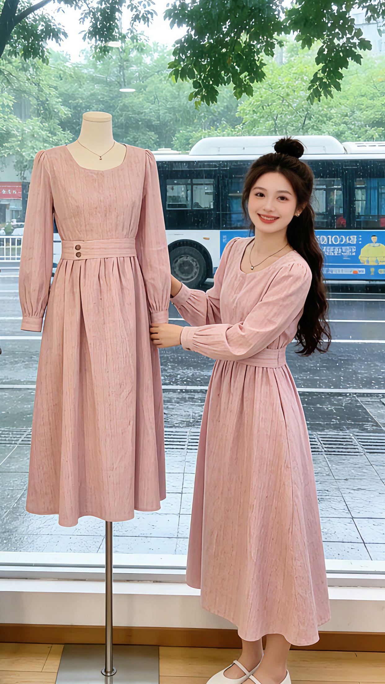 谁懂啊！Danny这条早春粉裙直接戳中我的心巴！温柔韩系氛围感拉满，室内试穿、庭