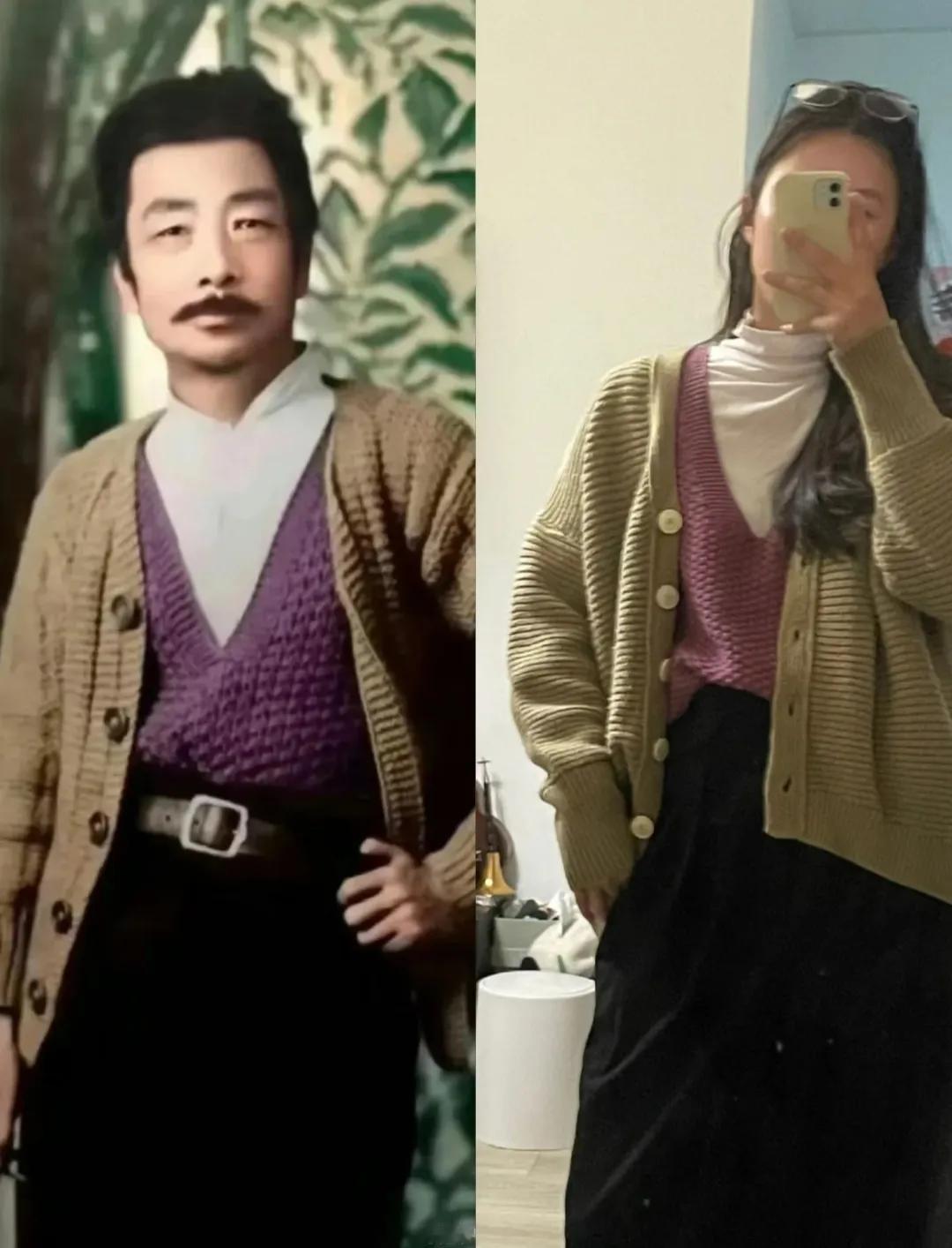 同款的穿搭，效果出奇的好，不得不说先生还是太前卫了，很有质感很时尚！