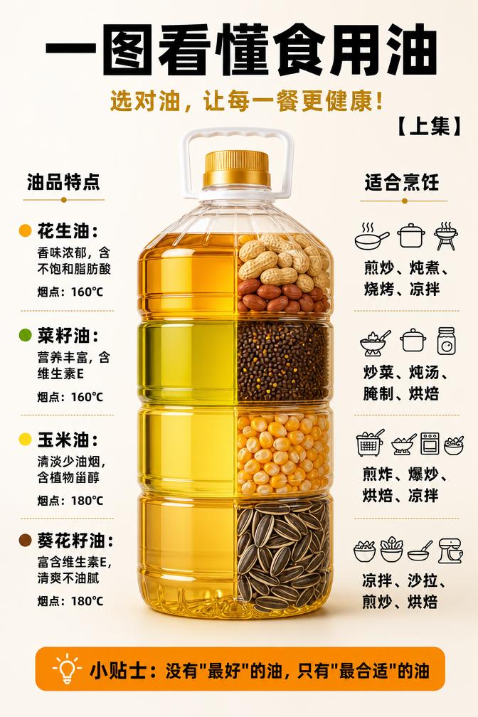 终于把食用油说透了！8种家常油优缺点+正确用法，一文看懂
 
很多人买油只看价格