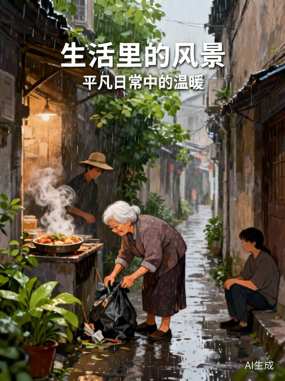 生活里的风景，不只是山川湖海的壮丽，更多藏在平凡日常中。
曾在雨中，看到一位白发