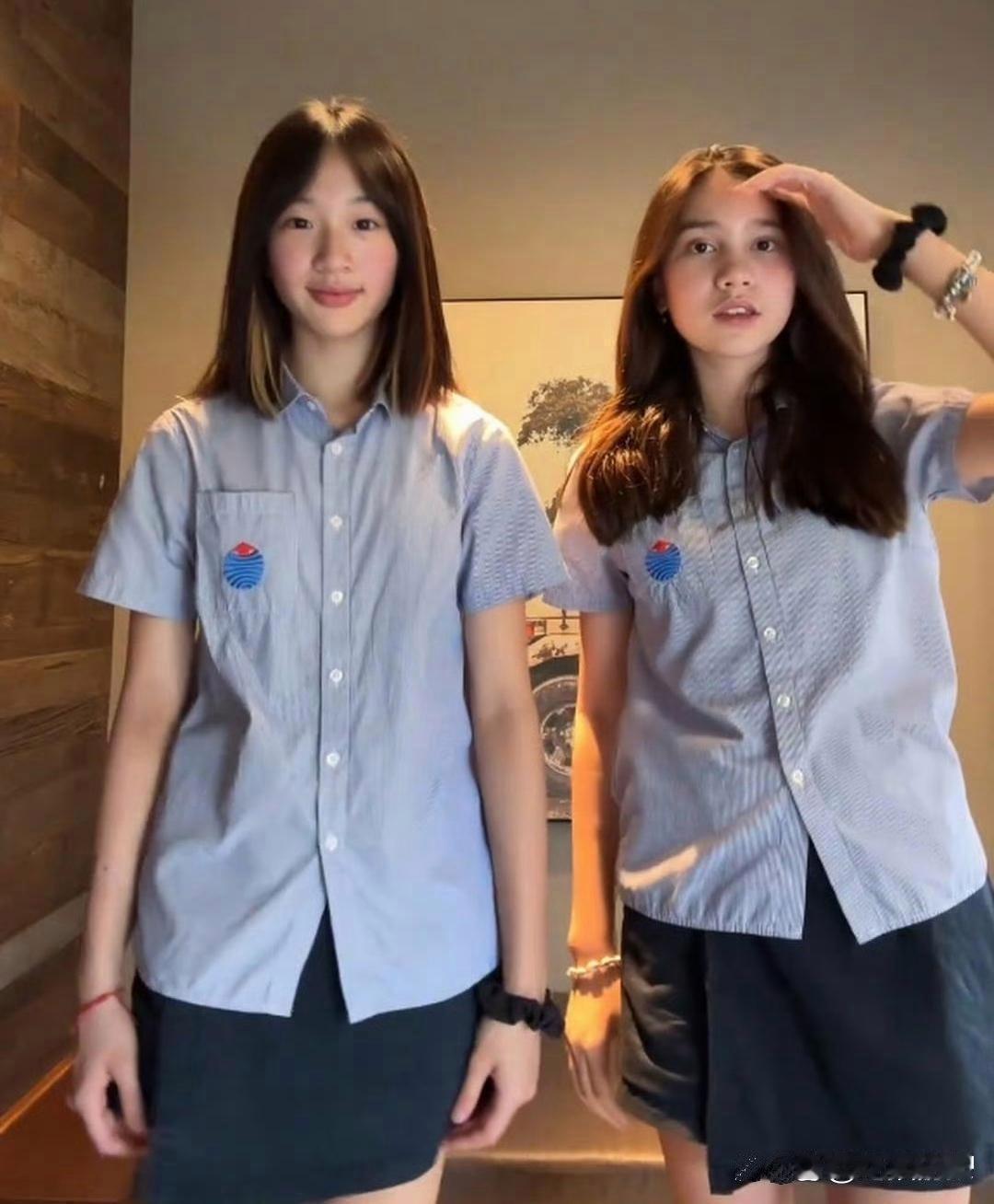 吴尊女儿neinei与同学合照，就读上海国际学校，自曝身高已达167cm。 