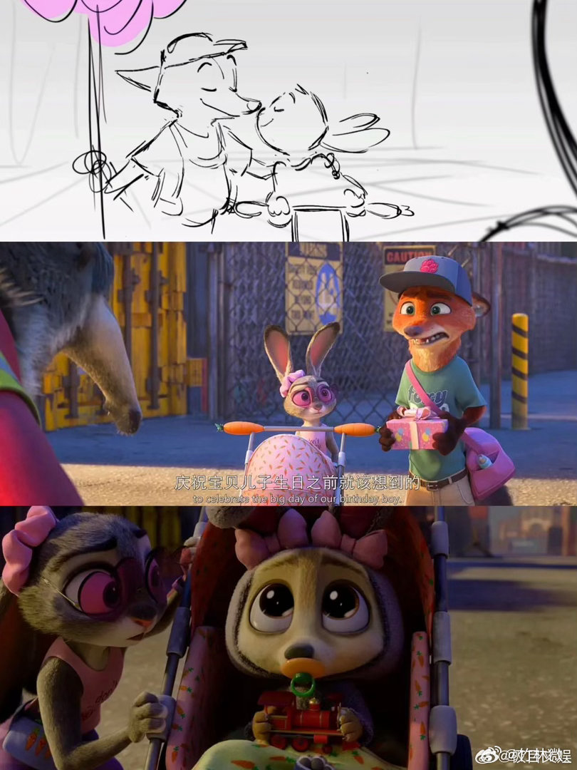 疯狂动物城2原设定有狐兔鼻尖糖《疯狂动物城2》删了朱迪尼克蹭鼻尖的片段，光看线稿