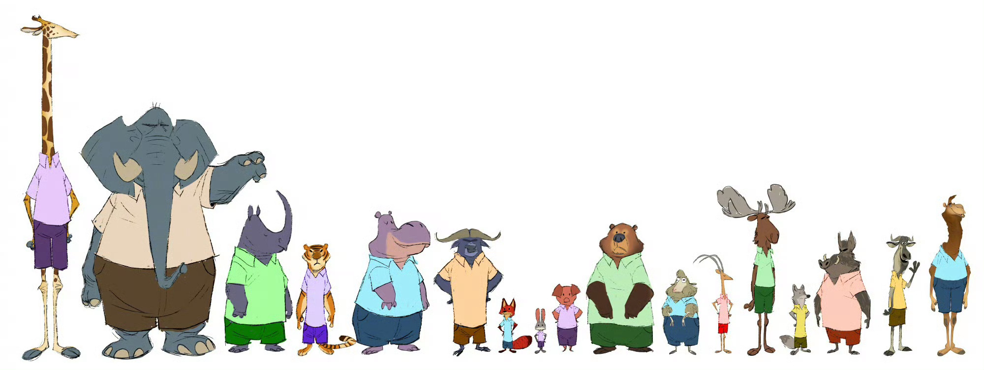 《疯狂动物城》角色艺术总监Cory Loftis为动物们设计的体型差 