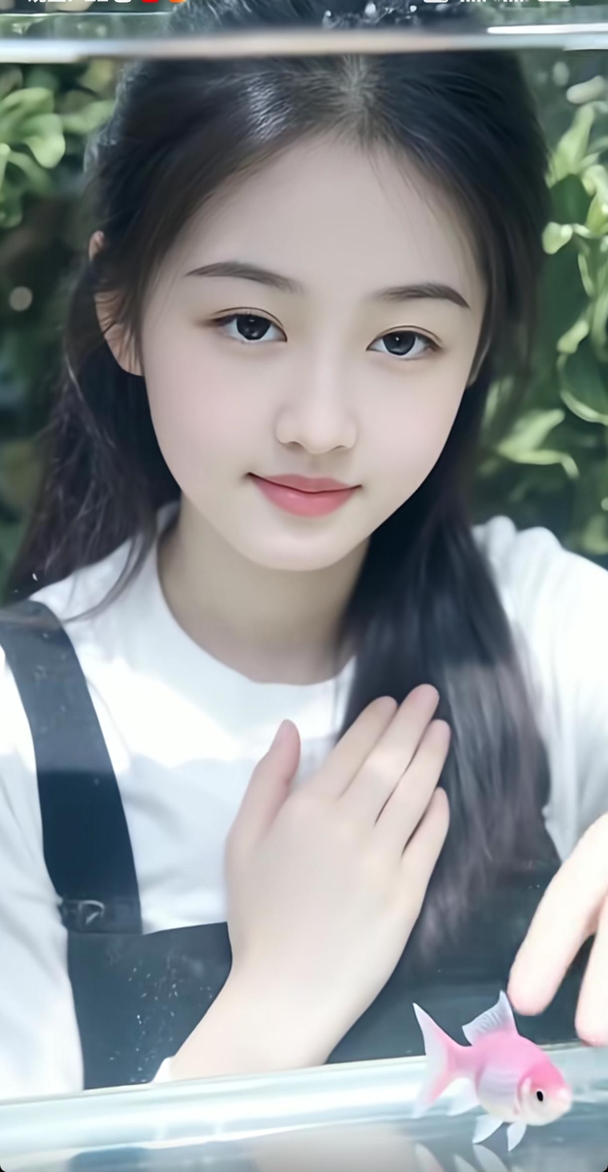 少女与鱼儿亲密互动，童趣满满的一天分享清新美照 鱼儿成长瞬间