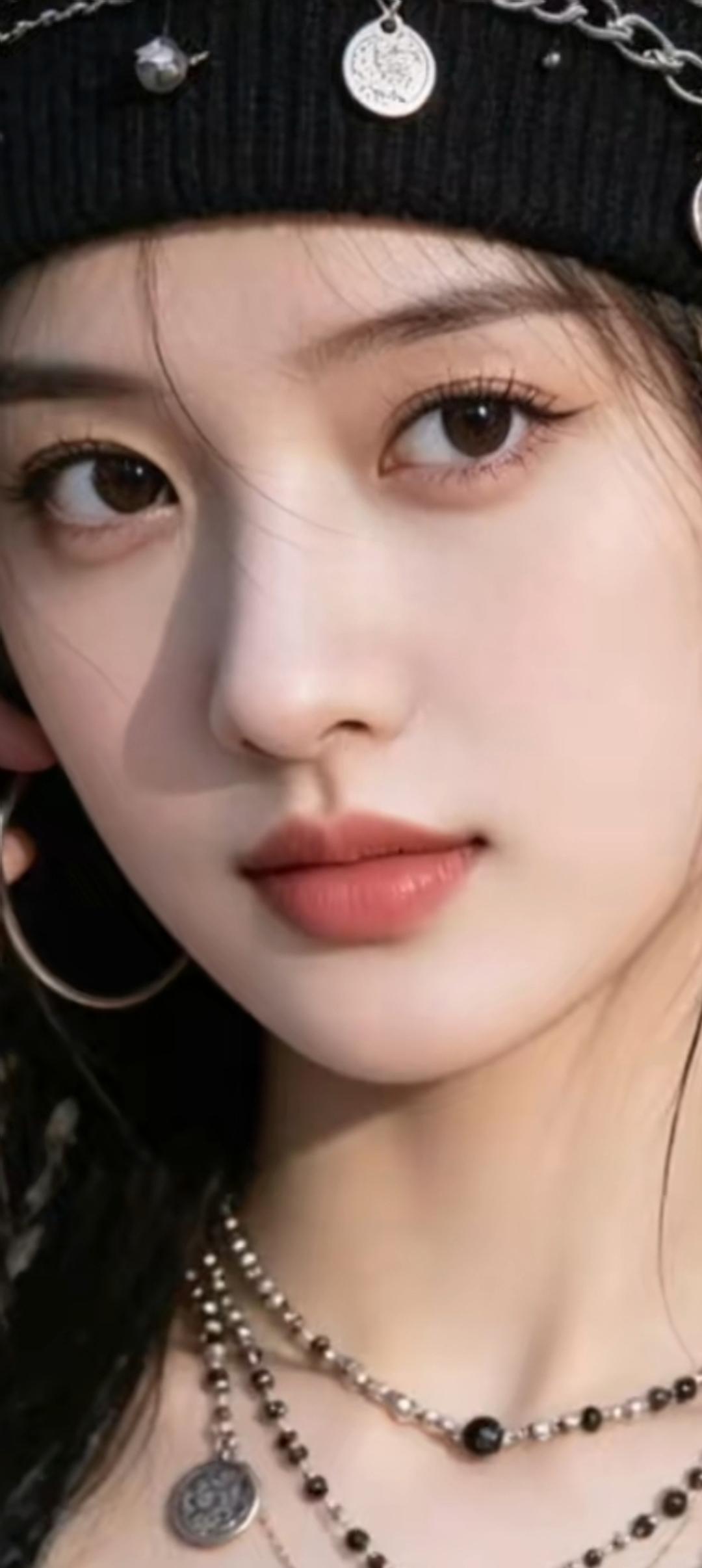 甜美少女风，黑色针织帽搭配珍珠项链，温柔又时尚！