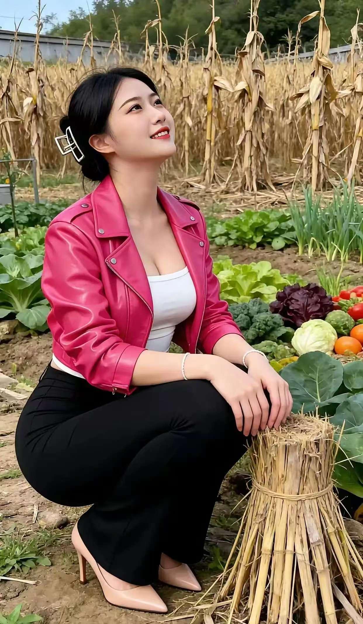 天净沙·种菜姑娘
姑娘不恋城华，
独钟村野桑麻。
翠圃耕耘影斜。
风欺日炙，
满