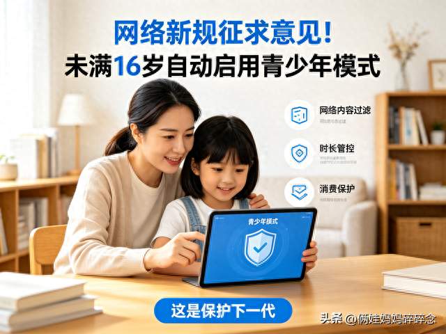 网络新规征求意见！未满16岁自动启用青少年模式，这是保护下一代