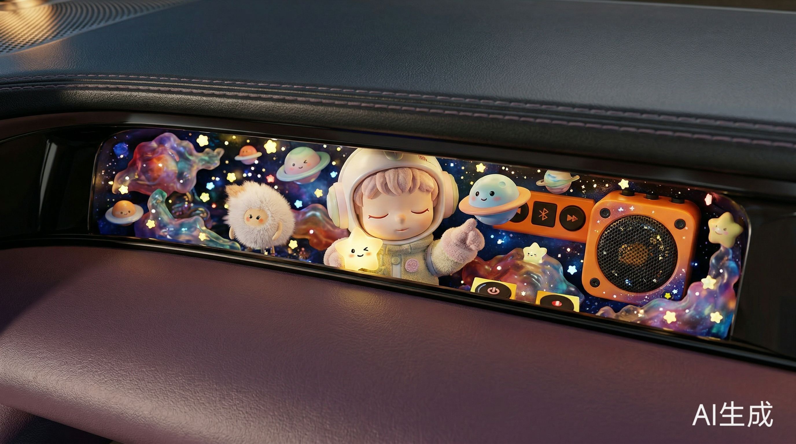 尚界Z7首搭灵感橱窗，把手办展示厅直接装进座舱，出门在外也能有心爱的娃娃陪伴，不