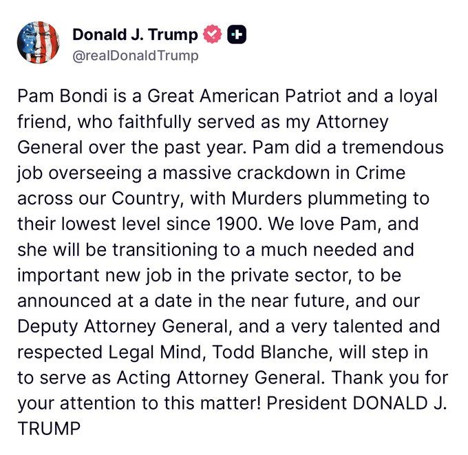 US司法部长换人。 