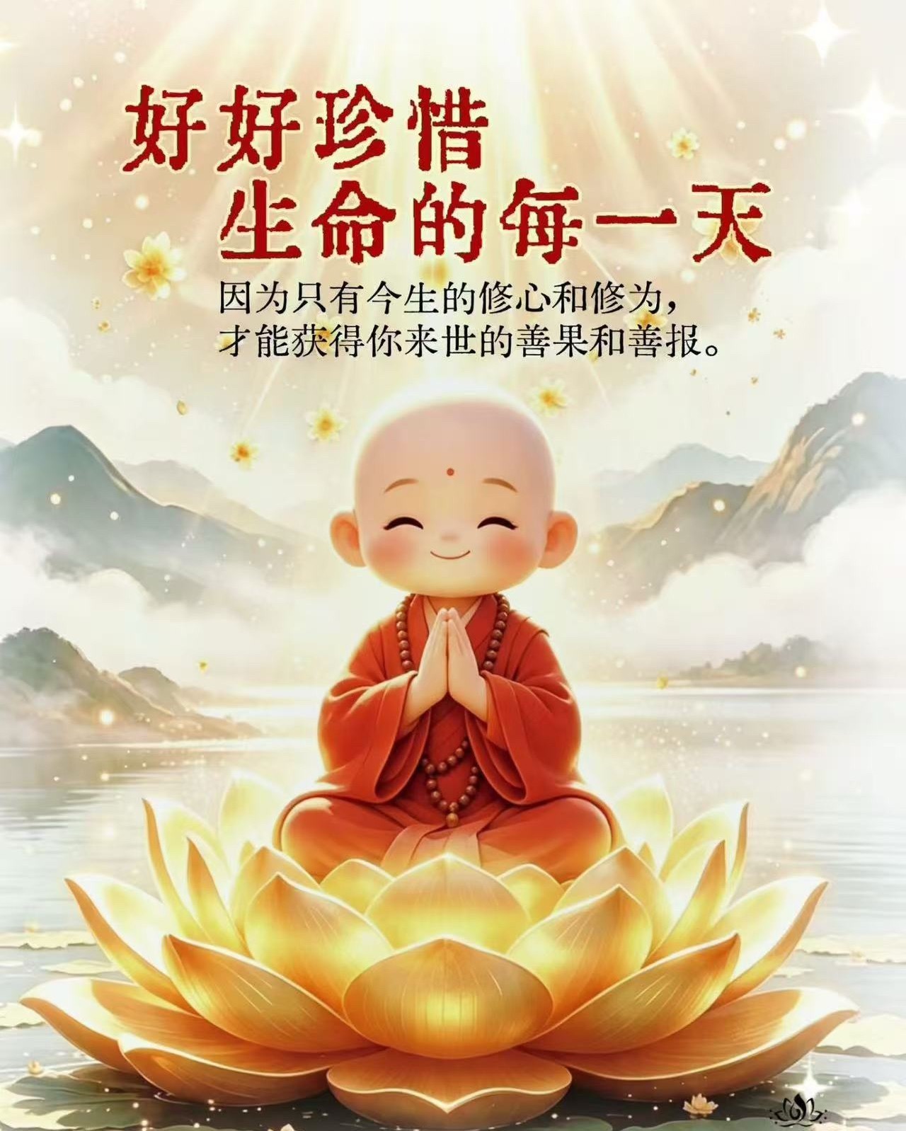 好好珍惜生命的每一天因为只有今生的修心和修为，才能获得你来世的善果和善报。 