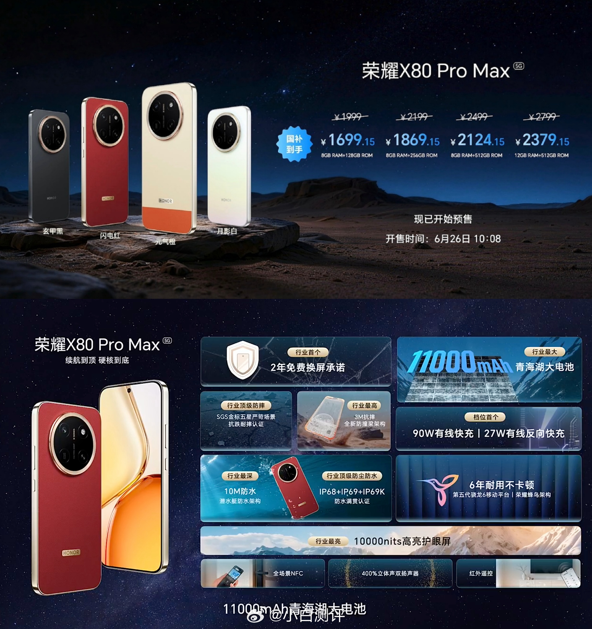 荣耀X80 Pro Max价格公布8+128 1999起 国补后1699.15起