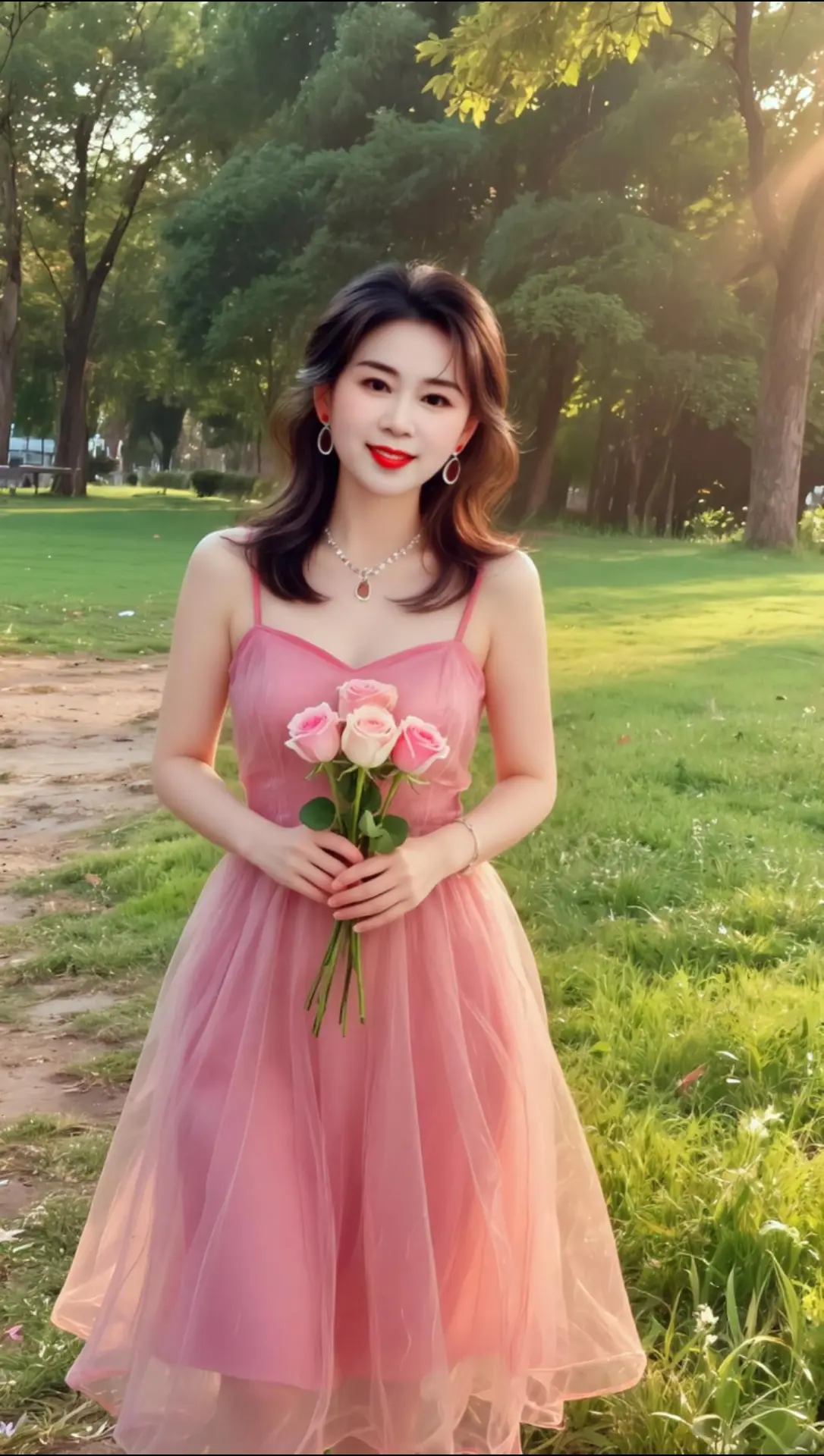 AI粉裙户外写真 ai创作