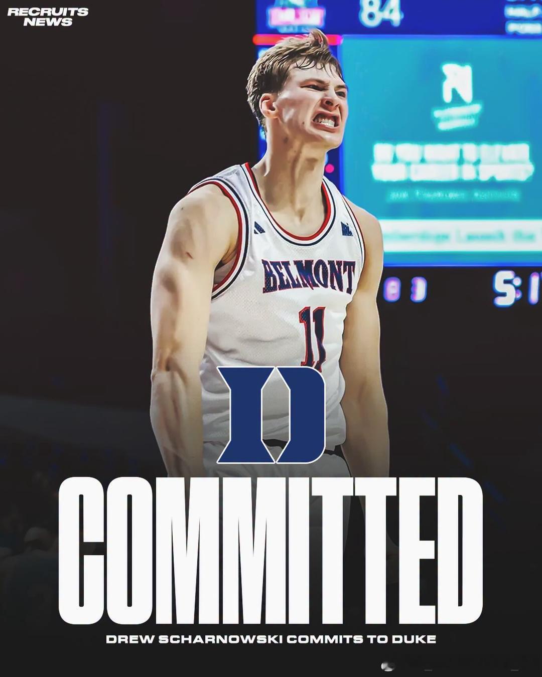 贝尔蒙特大学前锋德鲁·沙尔诺夫斯(Drew Scharnowski)转学加盟杜克