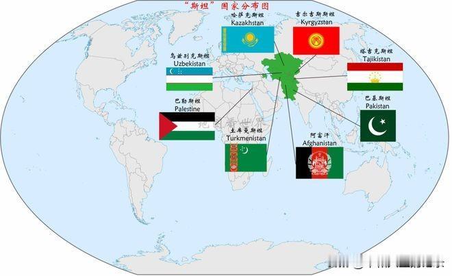 "六个斯坦"：
中亚五国 + 巴基斯坦。
合称六个斯坦，阿富汗也叫斯坦，Afgh