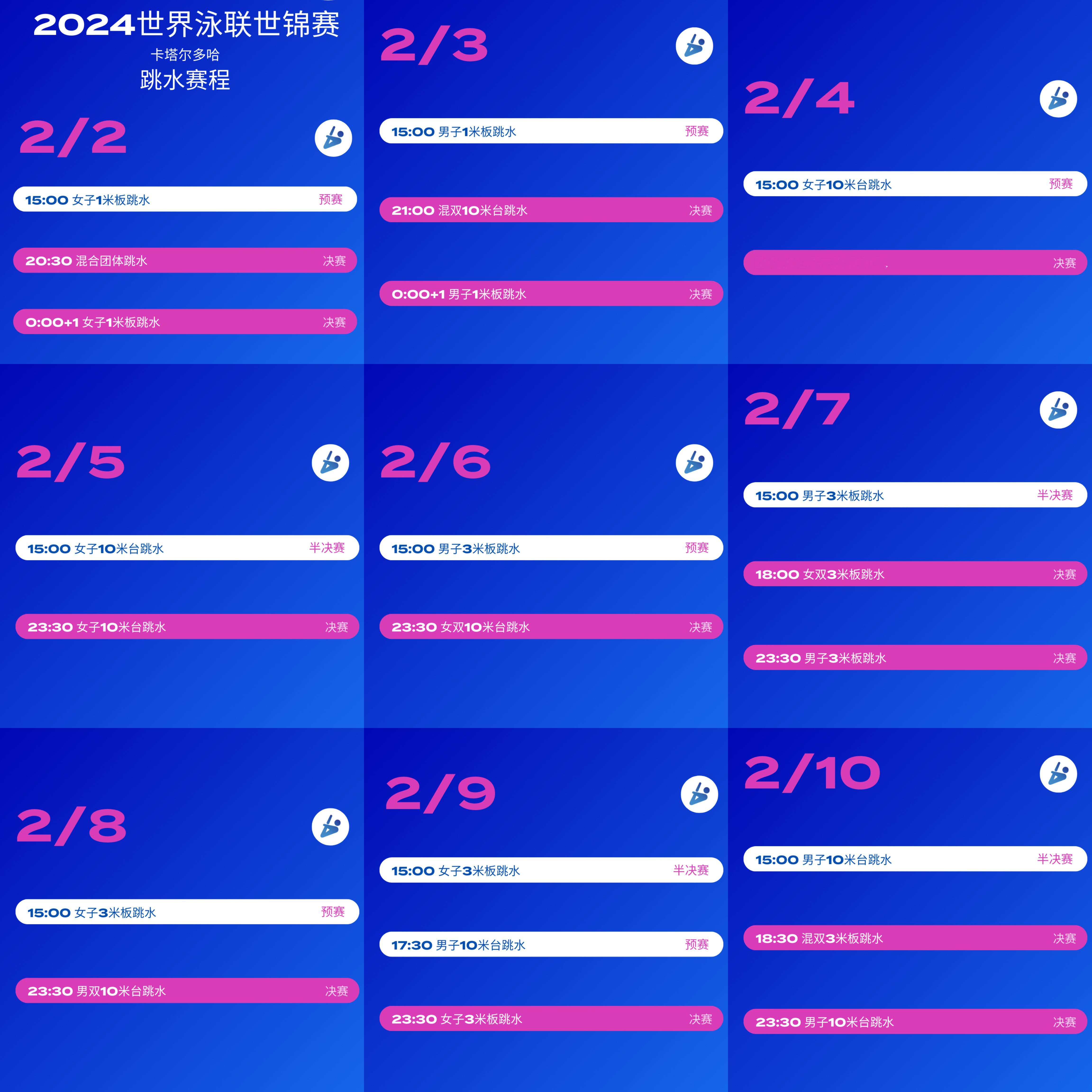 #2024世界泳联世锦赛# 跳水项目赛程 ​​​