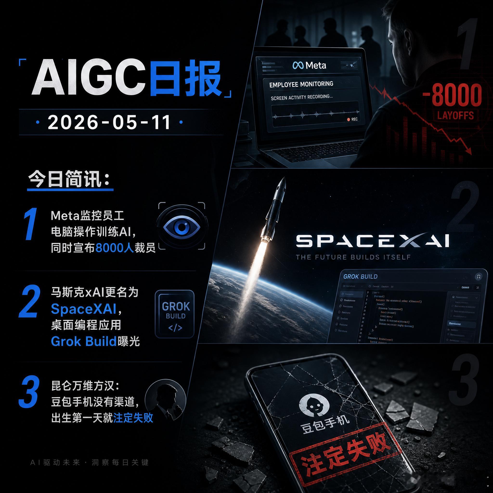 【AIGC日报 · 2026-05-11】今日简讯：1、Meta监控员工电脑操作