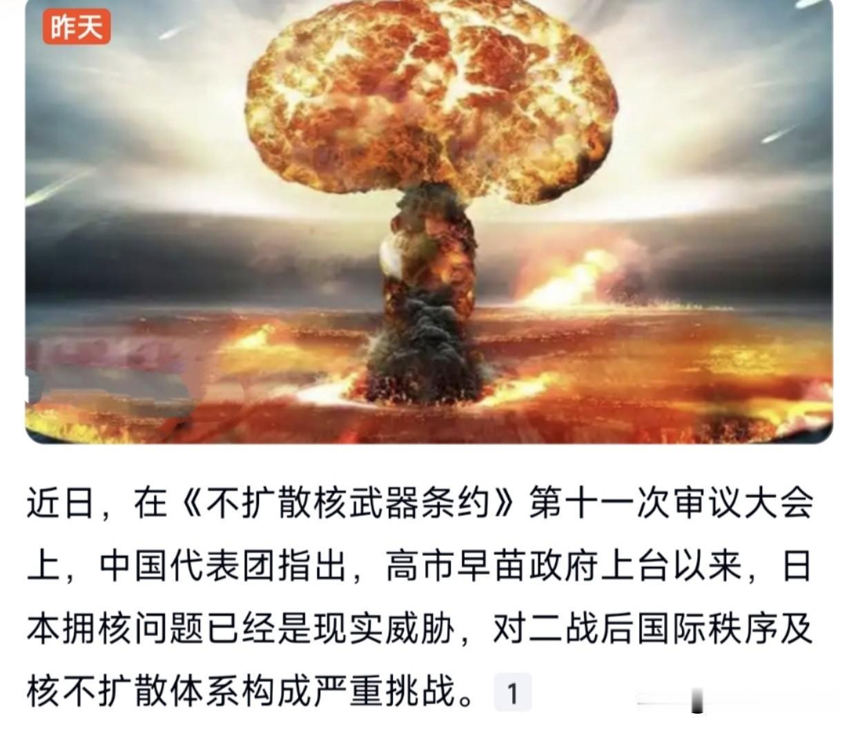 要是让日本拥有核武器，等时机成熟时，日本还会找借口对别的国家发起战争。到时，日本