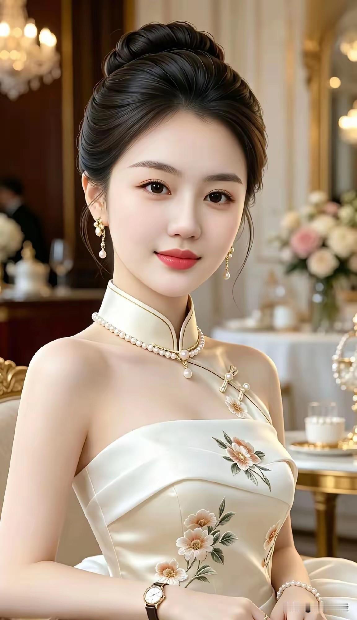 这姑娘打扮得真漂亮，像参加宴会一样。
