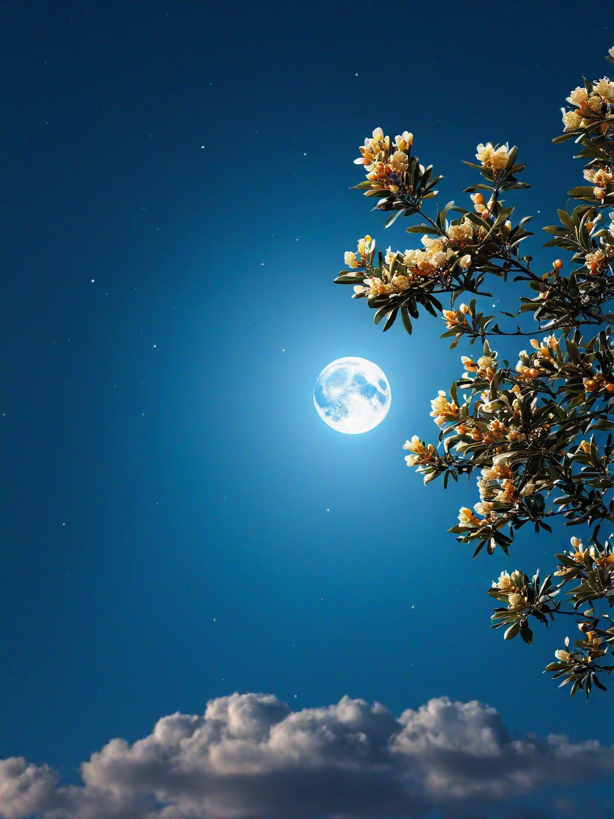 夜色渐浓，皓月凌空。清辉洒落人间，阖家围坐，共赏一轮圆月。晚风轻拂，桂香淡淡，月