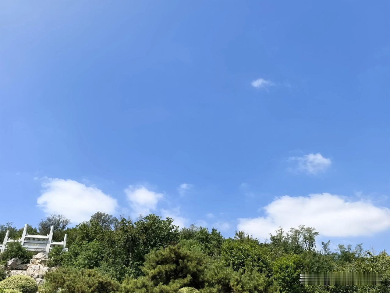 秋高气爽的日子去远足，
登上山顶看风景。
抬头蓝天白云碧空如洗，
湛蓝的天空下，